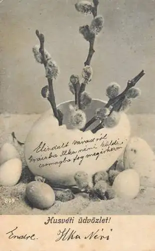 cpa fantaisie embossed Easter egg scene