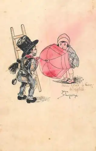 cpa fantaisie embossed Hungary couples love chimney sweeper