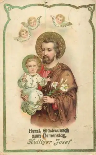 cpa fantaisie embossed religious Heiliger Josef