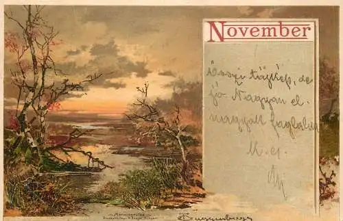 cpa fantaisie embossed painting Germany autumn landscape