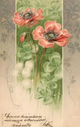 cpa fantaisie embossed flower shamrock