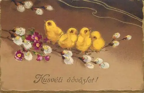 cpa fantaisie embossed Easter scene