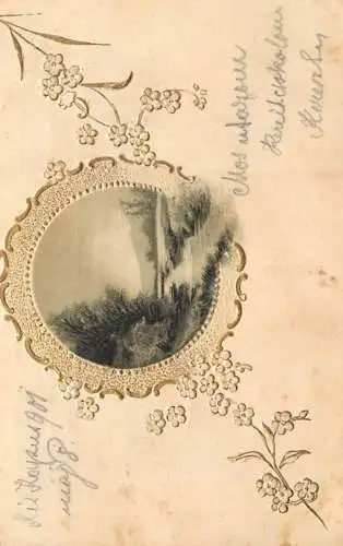 cpa fantaisie embossed forest landscape