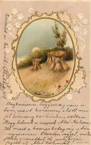 cpa fantaisie embossed agricultural scene