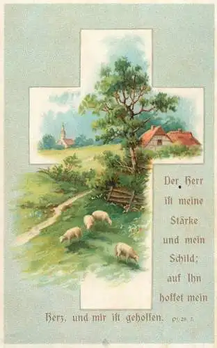 cpa fantaisie embossed village scene sheeps