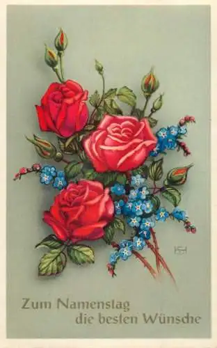 cpa fantaisie embossed flower rose bouquet
