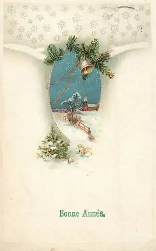 cpa fantaisie embossed bonne annee winter and bell