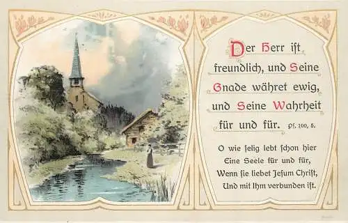 cpa fantaisie embossed church and village landscape