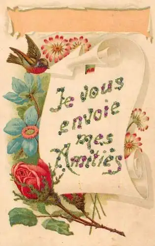 cpa fantaisie embossed je vous envoie mes amities