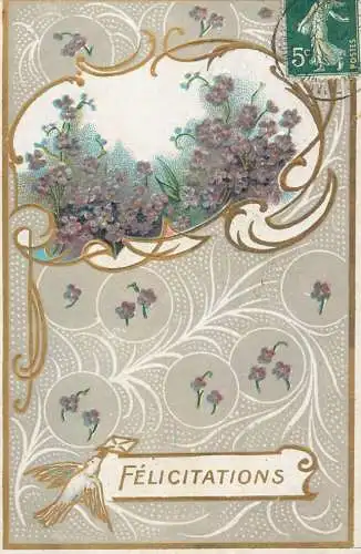 cpa fantaisie embossed felicitations
