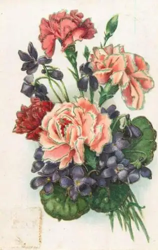 cpa fantaisie embossed flower bouquet