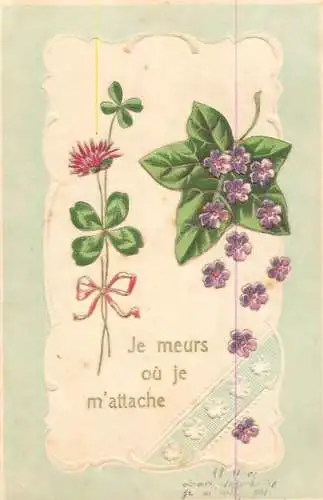 cpa fantaisie embossed je meurs ou je m'attache shamrock