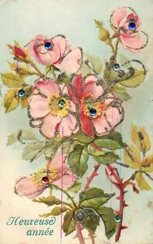 cpa fantaisie embossed heureuse annee flower bouquet