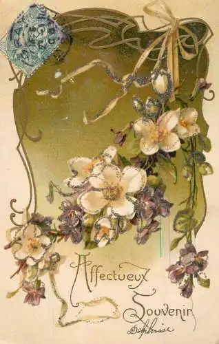 cpa fantaisie embossed affectueux souvenir