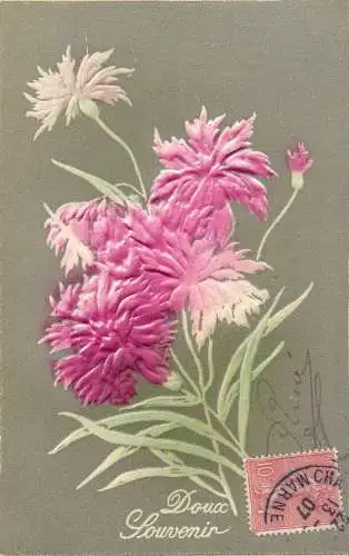 cpa fantaisie embossed Doux souvenir flower