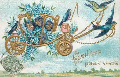 cpa fantaisie embossed Cueillies pour vous