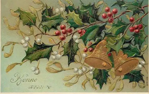 cpa fantaisie gauffré / embossed novelty bonne annee bells