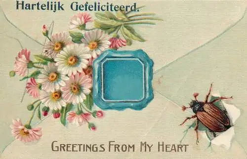 cpa fantaisie gauffré / embossed novelty greetings from my heart beetle
