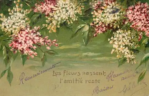 cpa fantaisie gauffré / embossed novelty les fleurs passent l'amitie reste