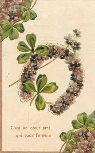 cpa fantaisie gauffré / embossed novelty shamrock horseshoe