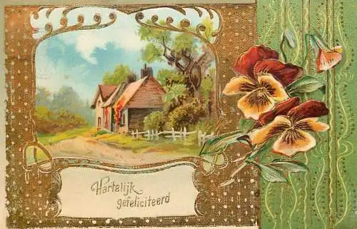 cpa fantaisie gauffré / embossed novelty Hartelijk gefeliciteerd