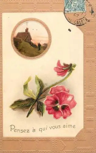 cpa fantaisie gauffré / embossed novelty flower pensez a qui vous aime