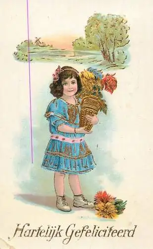 cpa fantaisie gauffré / embossed novelty girl and flower vase