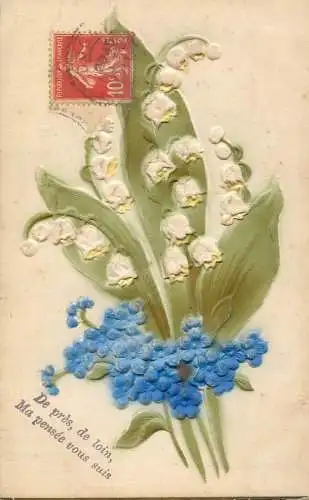 cpa fantaisie gauffré / embossed novelty flower pense vous