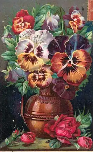 cpa fantaisie gauffré / embossed novelty flowers vase painting
