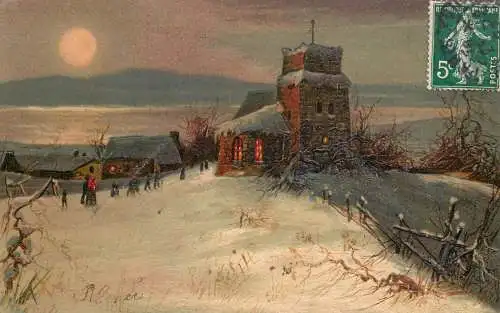 cpa fantaisie gauffré / embossed novelty painting winter scene