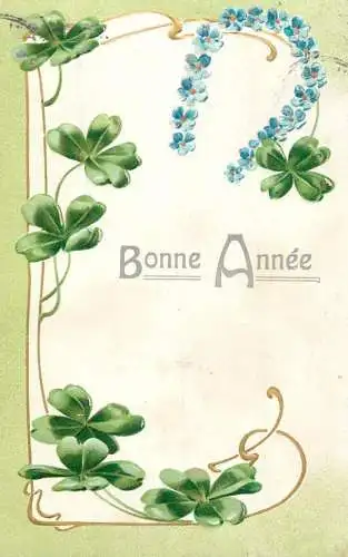 cpa fantaisie gauffré / embossed novelty New year shamrock Bonne annee