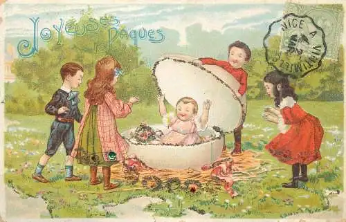 cpa fantaisie gauffré / embossed novelty Easter scene children
