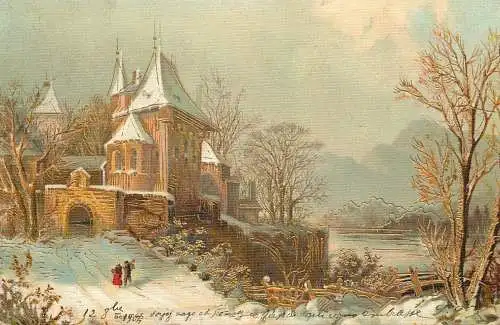 cpa fantaisie gauffré / embossed novelty winter scene painting 1904