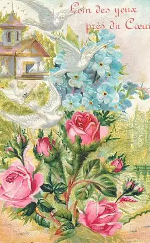 cpa fantaisie gauffré / embossed novelty flower painting church