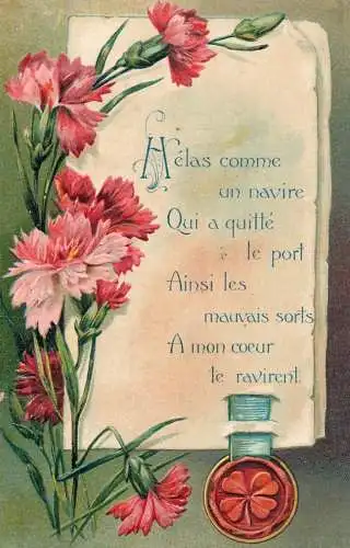 cpa fantaisie gauffré / embossed novelty flower letter shamrock