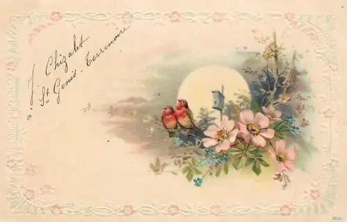 cpa fantaisie gauffré / embossed novelty flower Bonne Annee