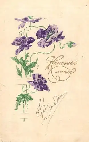 cpa fantaisie gauffré / embossed novelty flower Bonne Annee