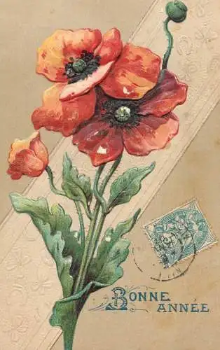 cpa fantaisie gauffré / embossed novelty flower Bonne Annee