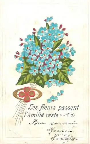 cpa fantaisie gauffré / embossed novelty les fleurs passent l'amitie reste