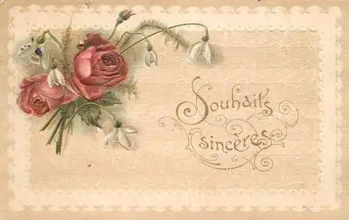 cpa fantaisie gauffré / embossed novelty souhaits sinceres