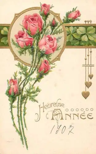 cpa fantaisie gauffré / embossed novelty Heureuse Annee 1907