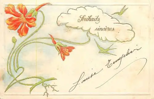 cpa fantaisie gauffré / embossed novelty souhaits sinceres