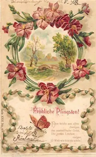 cpa fantaisie gauffré / embossed novelty Frohliche Pfingsten