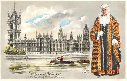 England London Houses of Parliament & Speaker of House of Commons Helen Mckie signed illustration