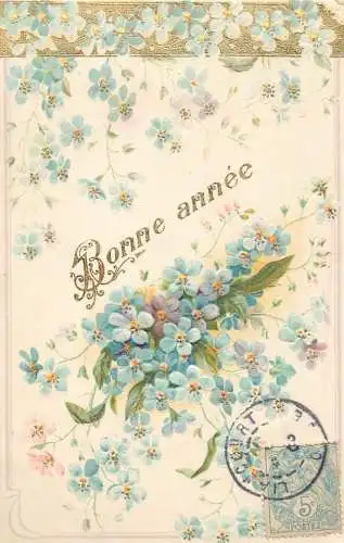 cpa fantaisie gauffré / embossed novelty Bonne Annee flower