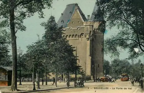 Belgium Bruxelles la porte de Hal tram castle