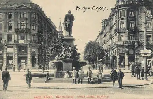 Switzerland Zurich 1909 Bahnhofplatz Alfred Escher Denkmal