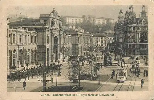 Switzerland Zurich Bahnhofplatz mit Polytechnikum und Universitat tram