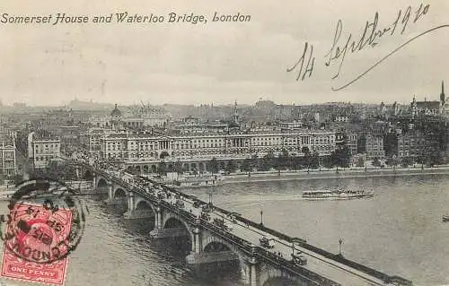 England London Somerset House and Waterloo Bridge panoramic view