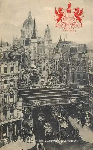 England London Ludgate Hill & St Paul's Cathedral Raphael Tuck & Sons "Heraldic View" series